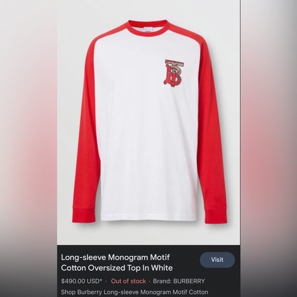 NWT Men’s Small/Women’s Medium Burberry Rory Monogram Motif Sweatshirt White/Red - Picture 2 of 14